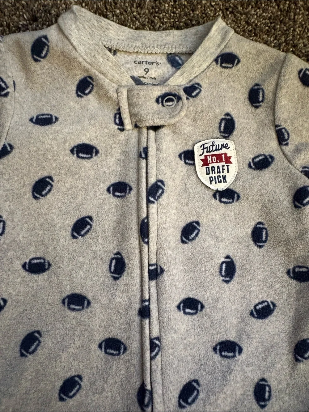 Carter's Gray Footed One-Piece with Navy Football Print